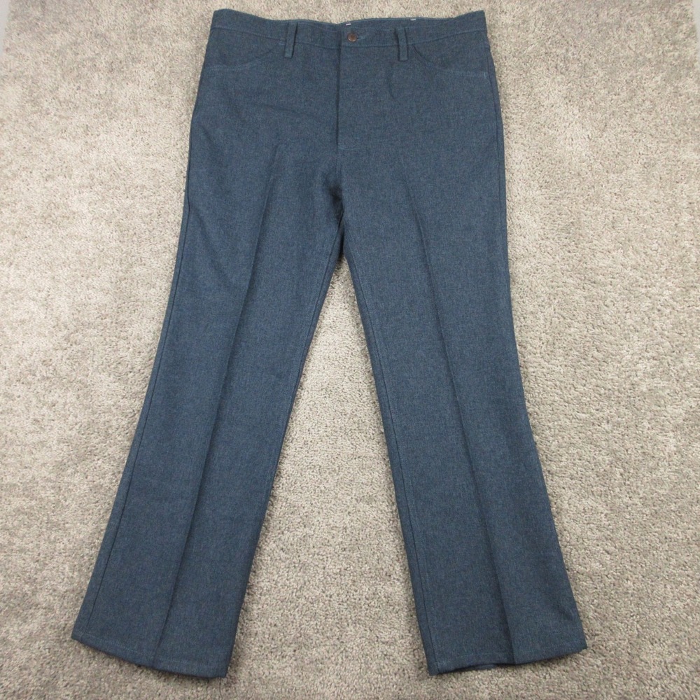 Wrangler Pants Mens 38x30 Blue Wrancher Dress Pants 5 Pocket Polyester Zip Fly